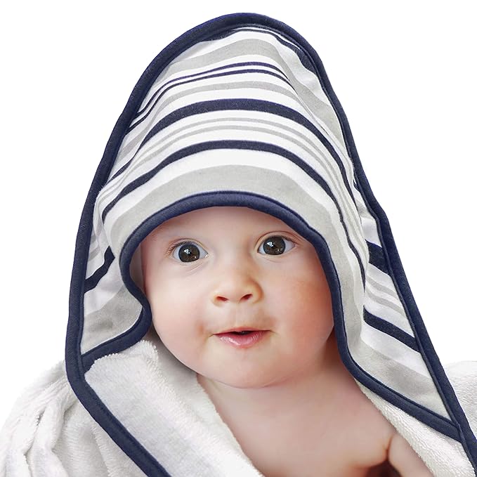 2 pack Baby Hooded Towel Set - Blue Trim