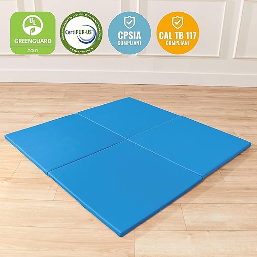 ECR4Kids SoftZone Play Patch Activity Mat Squares, Modular Playmat, French Blue, 4-Pack