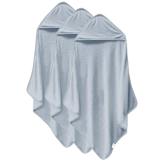 Cosy Family 3 Pack Baby Hooded Towels, Rayon Made from Bamboo, Ultra Soft Unisex Bath Towels for Babies,Toddler,Infant - Newborn Essential - Ultra Absorbent Toddler Towels for Baby Boy Girl - Grey