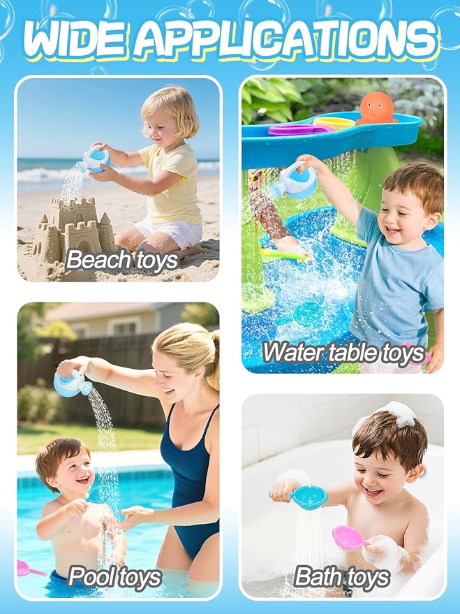 Small Bath Toys for Toddlers Age 1-3 - Super Easy to Clean Water Table Toys, Baby Bath Tub Swimming Pool Beach Toy Accessories for Fun Tactile Training Newborn Gifts, 3 Pack (Blue)