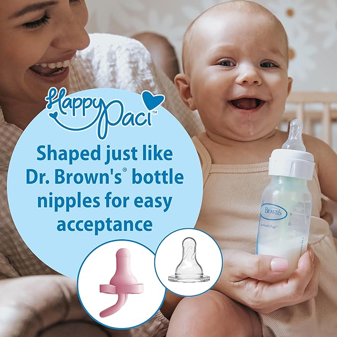 Dr. Brown's HappyPaci 100% Silicone Baby Pacifier, Contoured One-Piece Design, Light Pink/Pink/White - Value Pack, 0-6m, BPA-Free, 6-Pack