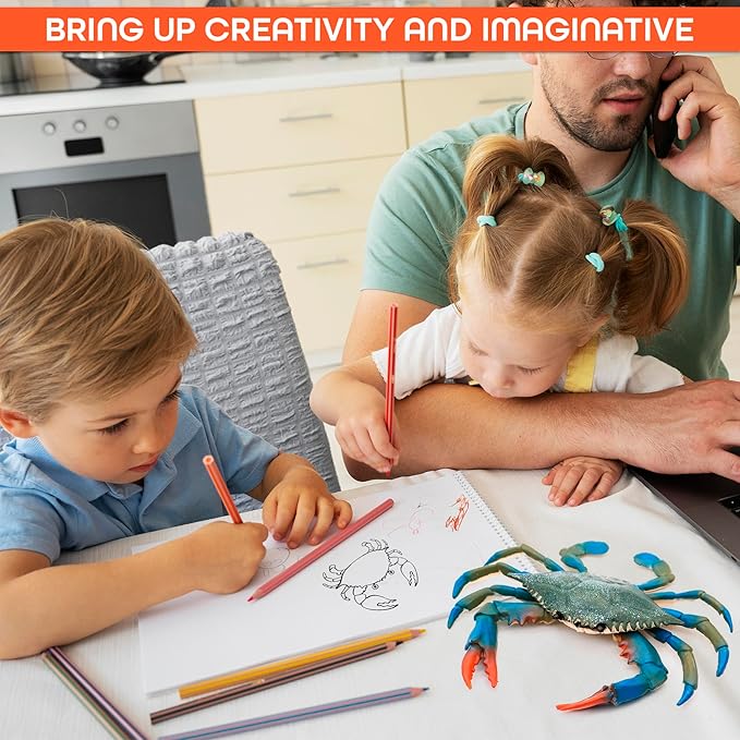 Blue Crab Toys for Kids - Realistic Plastic Crab Figure, 6.6 x 5.3 Lifelike Ocean Animal for Bath Play, Coastal Displays, Marine Life Lessons, Party Tables, Beach Themes, Shelf Styling and Home Decor