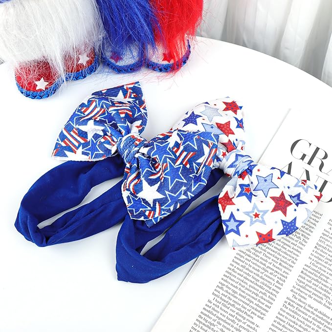 YanJie Baby Patriotic Handmade Stretchy Headbands - 4th of July Stars for Girls, Infants, Toddlers