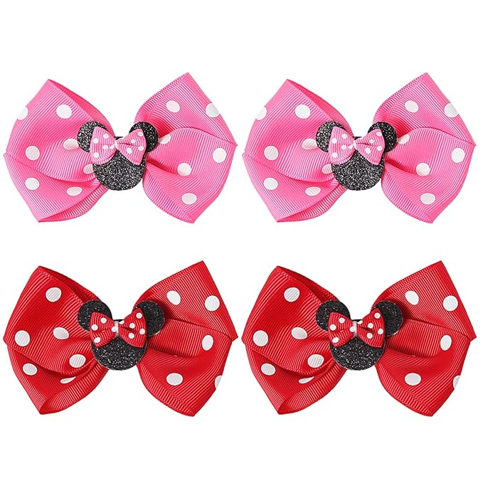 Hair Clip, Baby Girl Mouse Ears Hair Bows Clips, 4pcs Polka Dot Hair Accessory for Baby Kids Girls Women, Mice Hair Accessories for Glitter Party Princess Decoration Cosplay