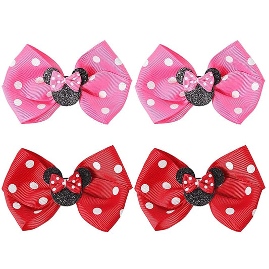 Hair Clip, Baby Girl Mouse Ears Hair Bows Clips, 4pcs Polka Dot Hair Accessory for Baby Kids Girls Women, Mice Hair Accessories for Glitter Party Princess Decoration Cosplay