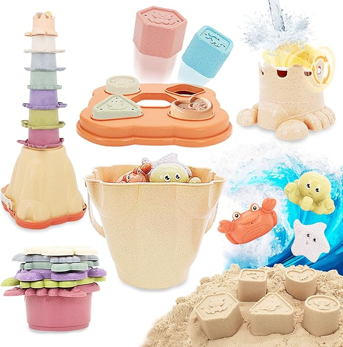 BYFWH Stacking Toy for Toddler 1-3, 4 in 1 Montessori Sensory Toys, Shape Sorter for Sand Bath Play, Infant Learning Color Sorting Toy for Fine Motor Skills, Birthday Gift for Baby Boys Girls 1 2 3