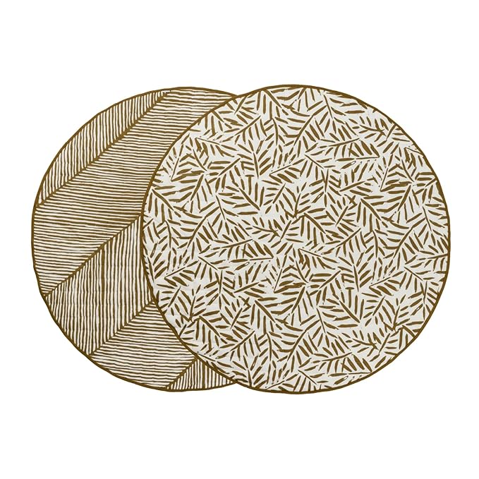 Toddlekind 100% Organic Cotton 48" Reversible Quilted Luxe Play Mat for Babies/Toddlers, Multifunctional, Sand Castle (Ochre/Gold)