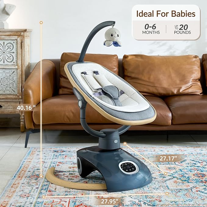 VaVaSoo Electric Baby Swing Newborn for Infants Mamroo with 5 Speeds, Multi Motion 3D Baby Rocker for Girl Boy Swingset Indoor with 13 Melodies Music, Remote Control, Dark Gray