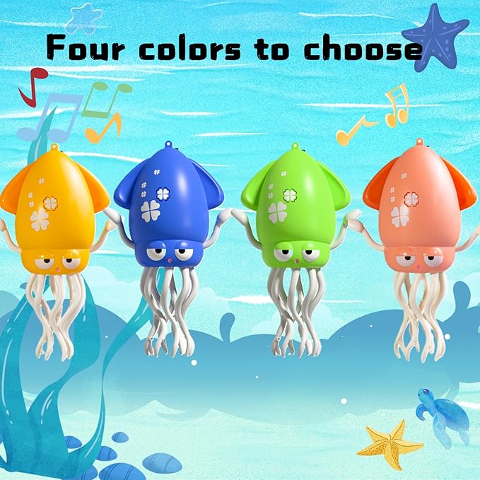 Interactive Dancing Squid Toy - Smart Obstacle-Dodging, USB Rechargeable LED Lights & Music, Sensory Tummy Time Toy for Toddlers (Yellow)