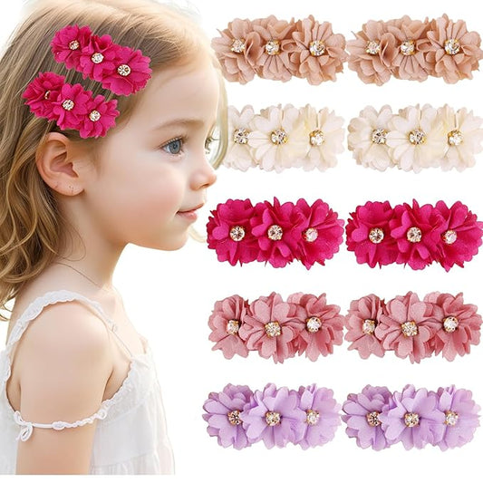 Flower Hair Clips Set for Baby Girl Lightweight Floral Hair Bow Accessories with Boutique Fully Lined Alligator Clip for Toddler Teens Gifts (ATD-FJ10-A)