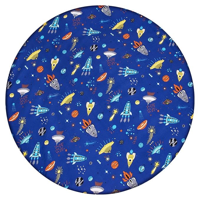 Cloele Round Stretchy Crib Sheet - Microfiber Space Fitted Sheet for 42 X 42 Mattresses Ultra Soft Round Fitted Sheet for Baby Boys