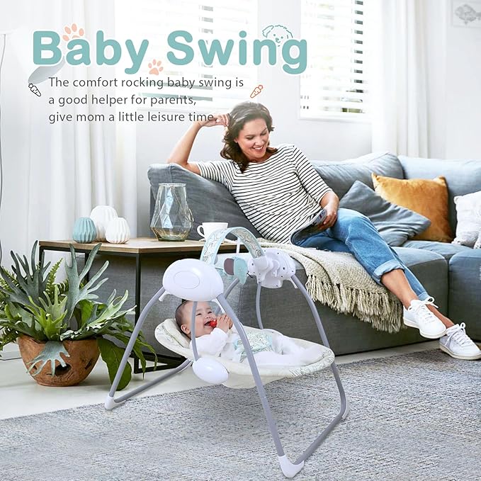 Baby Swing for Infant,Newborn Swing with Music,5 Speed Levels,Timing Setting,Soft Cushion,Foldable Infant Swing for Indoor Outdoor Use 0-9 Months