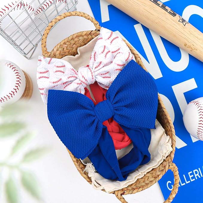 Baseball Bows for Girls Infant Headbands Charm Big Bows for Baby Sport Game Bow Soccer Hair Bow Baby Girl Headbands with Bows Infant Football Gifts Red Blue