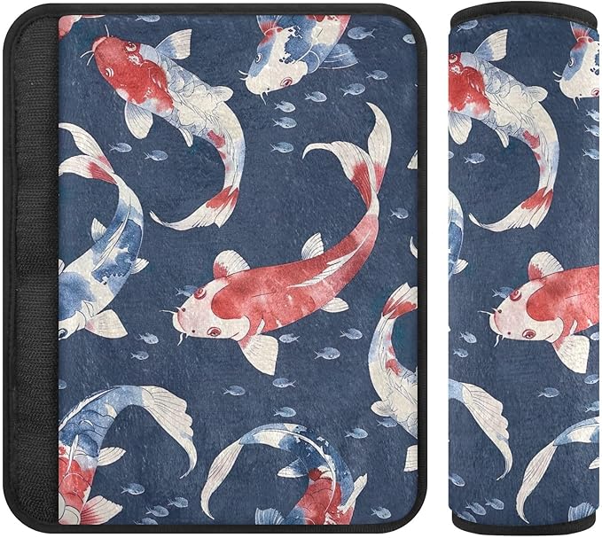 CHIFIGNO Dark Blue and Red Fish Seat Belt Cover Pad 2Pcs Cute Seatbelt Cover Seatbelt Shoulder Pad for Adults Women Kids
