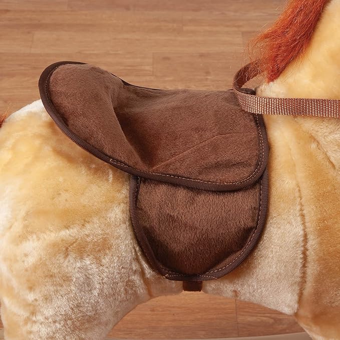 Custom Animated Rocking Horse – Soft Plush Ride-On Pony with Sounds, Movable Mouth & Tail – Includes Custom Bandana – 25" Wooden Base