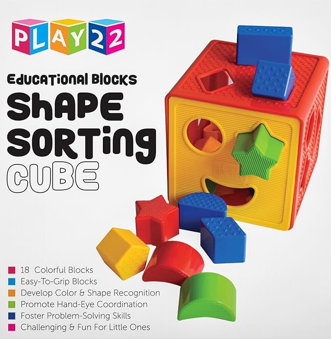 Play22 Baby Blocks Shape Sorter Toy - Childrens Blocks Includes 18 Shapes - Learning Color Recognition - Colorful Sorter Cube Box - My First Baby Toys - Toys Gift for Boys & Girls