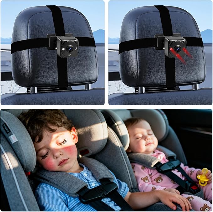 Baby Car Camera for 2 Kids 1080P Split-Screen Monitor Dual Cam Rear-Facing Cameras IR Night Vision 360° Rotatable Backseat Screen, Car Seat Mirror Alternative (0079 with 6.86in Monitor)