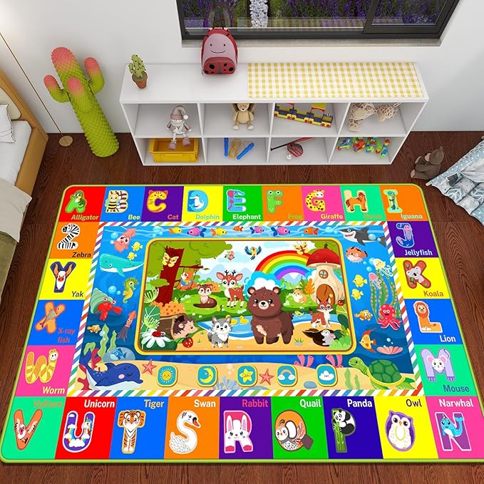 Baby Play Mat for Floor, ABC Kids Rugs for Playroom, Forest Animals Kids Play Mat for Bedroom Classroom, Educational Rug for Baby Toddler Kid (Green, 59X39.4 INCH)