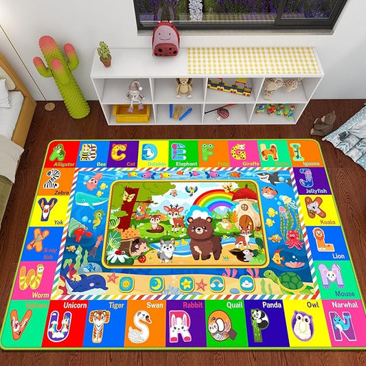 Baby Play Mat for Floor, ABC Kids Rugs for Playroom, Forest Animals Kids Play Mat for Bedroom Classroom, Educational Rug for Baby Toddler Kid (Green, 59X39.4 INCH)