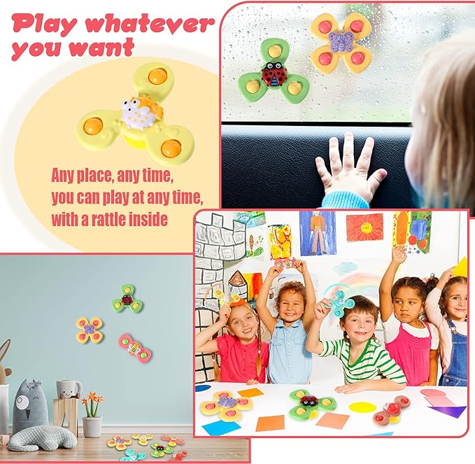 6 Pieces Suction Cup Spinner Toy Sea Theme Sensory Bath Spinner Toys Bear Butterfly Suction Cups for Birthday Learning Game and Party Supplies