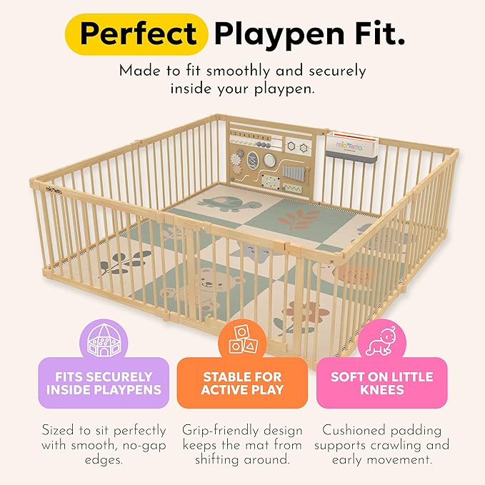 Miotetto Baby Mat for Floor, 73" x 73" Playpen Mat, Thick Soft Foam Padding Baby Play Mat, Portable Quilted playmat - Washable Baby Floor Play mat, Non-Slip Play Mat for Babies & Toddlers