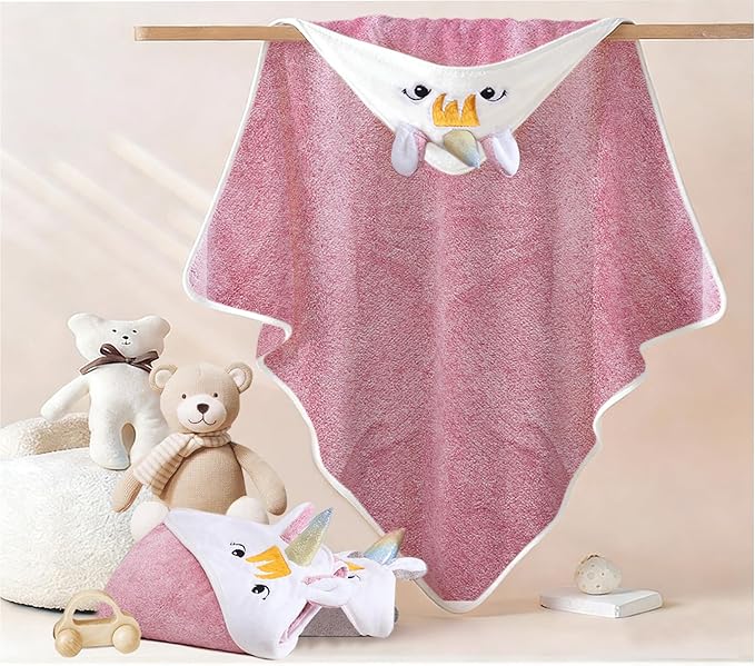 Baby Bath Towels Girl Bath Towel, 34“”x34” Lightweight & Comfy Baby Bath Hooded Towels for Girls,Cute Animal Beach Travel Bath Towels Newborn Infant Toddlers (Pink)
