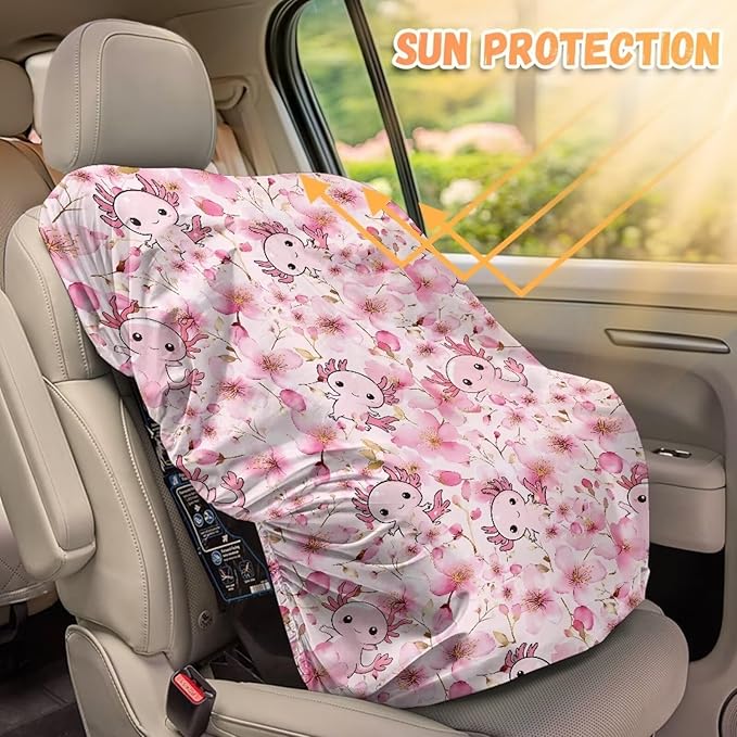 XYZCANDO Axolotl Toddler Car Seat Cover Pink Car Seat Sun Cover for Baby Car Seat Covers for Babies Boy Replacement Baby Car Seat Sun Shade Cover for Summer Car Accessories 2024