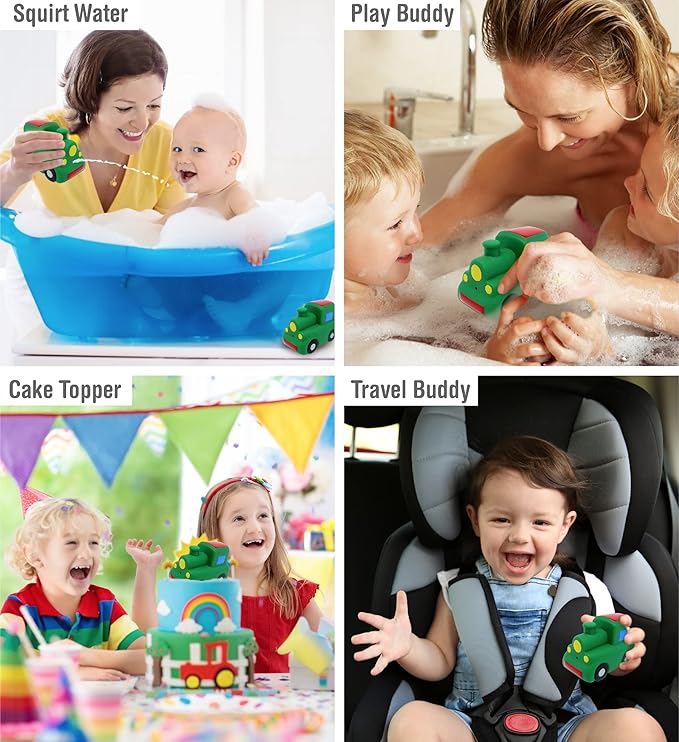 DolliBu Train Buddy Squirter Bath Toy - Floating Rubber Green Bath Time Toy Train for Toddlers, Fun Bath Toys for Bathtub, Pool, and Beach, Toddler Bath Squirt Toys for Girls and Boys