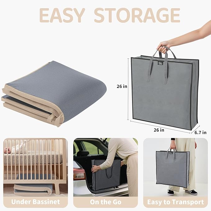 Bella's Friends Foldable Baby Play Mat for Floor, 50"x50" Vegan Leather Playpen Mat, 1.2" Extra Thick Foam, Non-Toxic, Wipe-Clean, Travel-Ready, Non-Slip Crawling Mat for Kids Toddlers&Infants, Beige