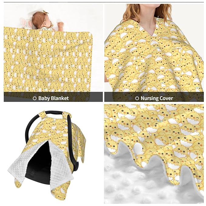 Cute Little Yellow Chicken Baby Car Seat Canopy Nursing for Breastfeeding Multi-Use Infant Stretchy Carrier Carseat Winter Cover for Newborn Girls Boys
