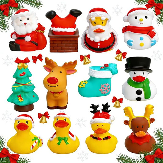 2.5 Inch Rubber Ducks for Kids – Pack of 12 Mini Christmas Ducks, Cute Holiday Ducking for Gift Toys, Party Favors, Jeep Ducks Themed Bath Toys for Toddlers & Kids