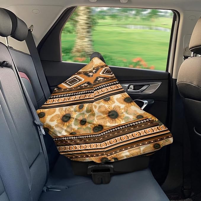 Car Seat Covers Canopy Cover Aztec Highland Cow Sunflower Multi-use Carseat Canopy Covers Breathable Breastfeeding Protector for Babies, Boys & Girls