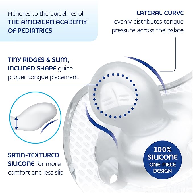 Chicco PhysioForma Luxe Orthodontic Pacifier for Babies 6-16 Months, One-Piece 100% Soft Silicone, Supports Breathing, Textured Shield & Handle, Sterilizing Case, BPA Free, 2-Pack, Crystal