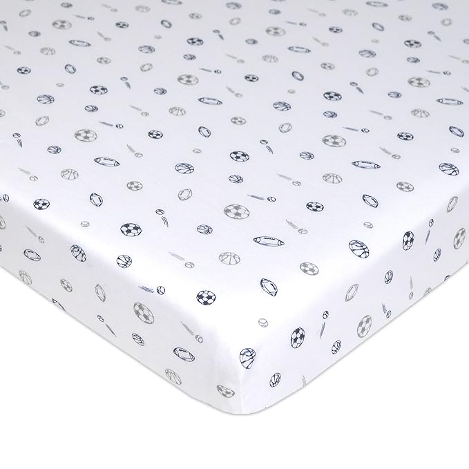 American Baby Company 2 Pack 100% Natural Cotton Fitted Pack and Play Sheets 39" x 27" - Soft & Breathable Pack N Play Sheets for Playard & Mini Crib Mattress, Navy/Grey Sport Stripes, for Boy & Girl