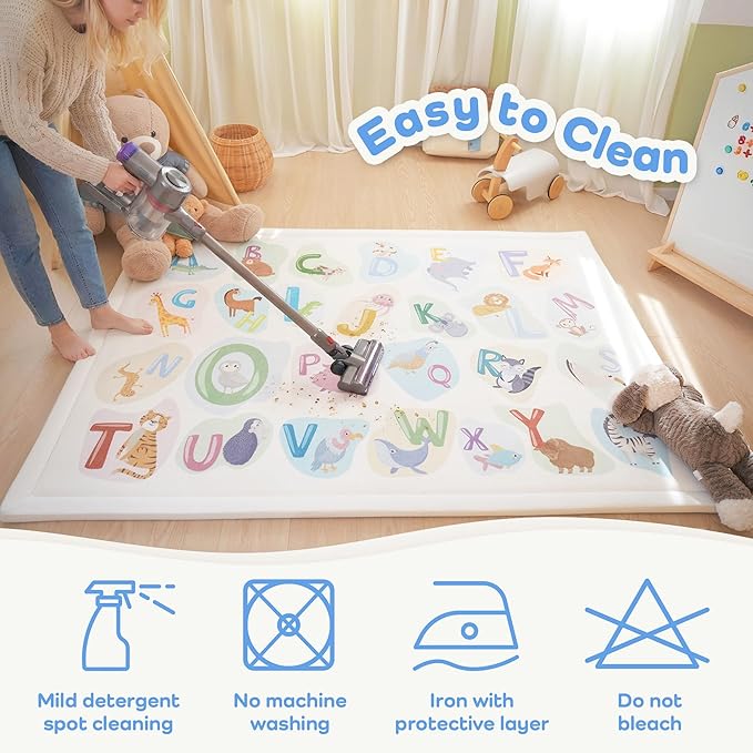 1.3" Thick Educational Baby Floor Play Mat 79x158, Basic Padded Memory Foam Kids Mat, Extra Large Non-Slip Plush Playmat for Nursery Playroom Classroom (ABC Animal)