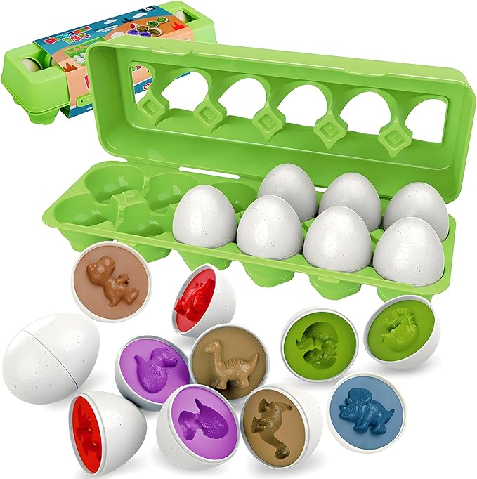 WEEJOYGAM Dinosaur Matching Eggs, Easter Eggs Toys for Toddlers 1-3, Dino Shape Sorter Fine Motor Skill Puzzle Educational Montessori Toys for 1 2 3 Year Old Preschool Baby Easter Basket Stuffers Gift