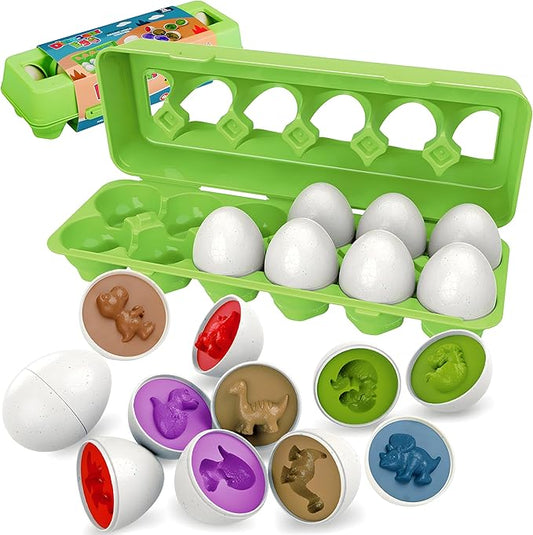 WEEJOYGAM Dinosaur Matching Eggs, Easter Eggs Toys for Toddlers 1-3, Dino Shape Sorter Fine Motor Skill Puzzle Educational Montessori Toys for 1 2 3 Year Old Preschool Baby Easter Basket Stuffers Gift