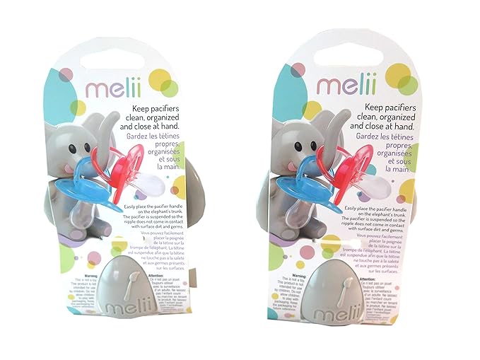 melii Elephant Pacifier Holder – Pacifier Storage – Grey with Pink Ears
