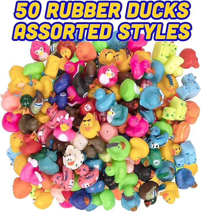 Kangaroo Mini Rubber Ducks Bulk Pack of 50 – Floating Baby Bath Toys for Kids - Classroom Rewards - Pool Party & Birthday Party Favors for Kid - Small Rubber Duck for Easter Baskets Stuffers for Kids