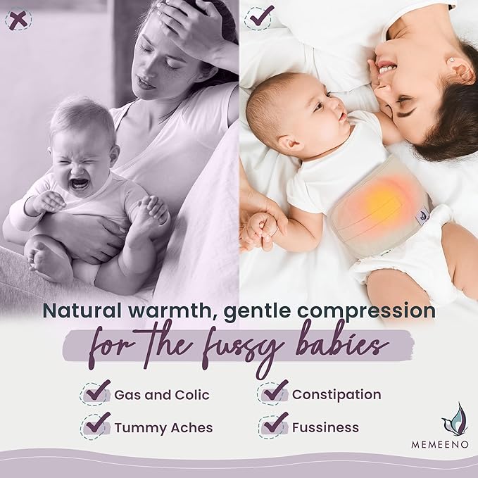 MEMEENO Baby Belly Band for Gas and Colic Baby Relief - Belly Band for Baby Heating Pad for Colic, Baby Gas Relief, Gas Relief for Infants, Baby Heated Tummy Wrap, Naturelle