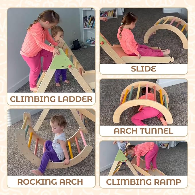 aiwo 7-in-1 Pikler Triangle Set Toddler Climbing Toys Indoor, Montessori Baby Climbing Gym, Climbing Set for Toddlers 1-3 Jungle Gym