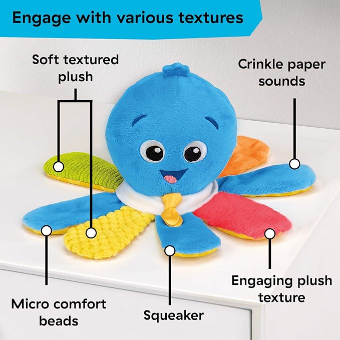 Baby Einstein Take Along Opus Octopus Soother, Portable Musical Sensory Toy with Stroller Clip, 20 Melodies and Calming Sounds for Newborn Baby, Plush Travel Toy 0-36 Months