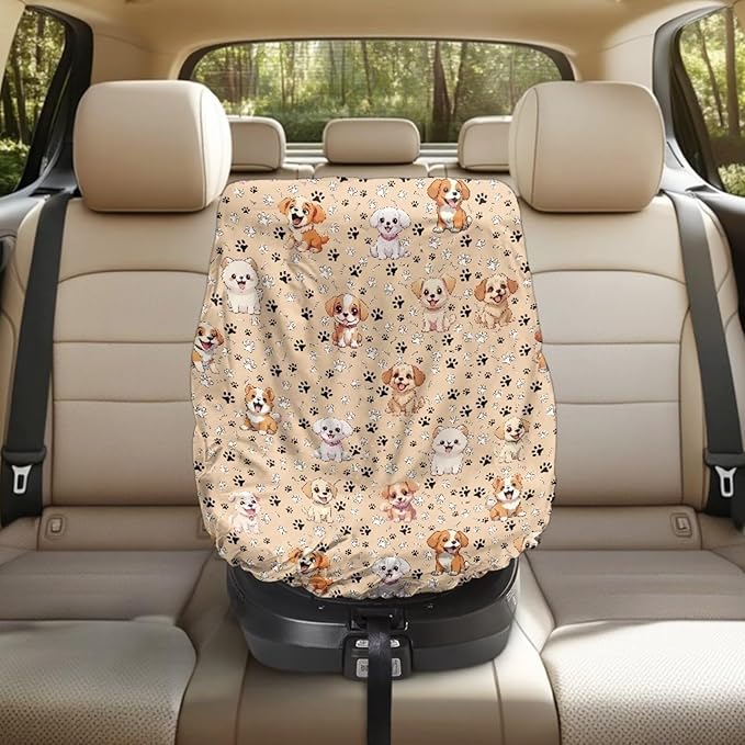 Car Seat Sun Shade Cover, Dog Paw Print Car Seat Cover Baby Elastic Style Car Travel Accessories, Easy Installation for Baby & Kids