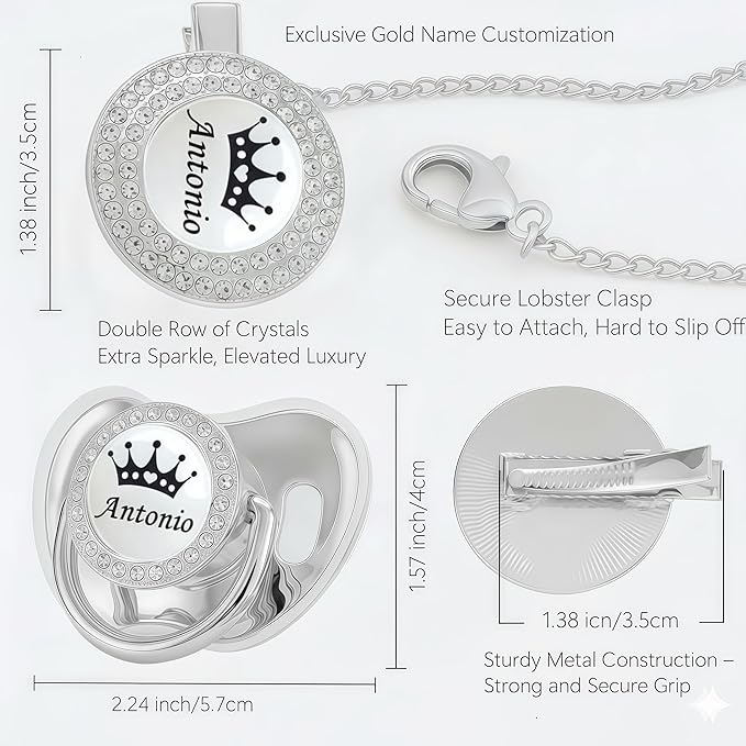 Personalized Bling Pacifier Box and Pacifier Set Unique Gift to New Bron Baby Baby Shower Gift (Silver)