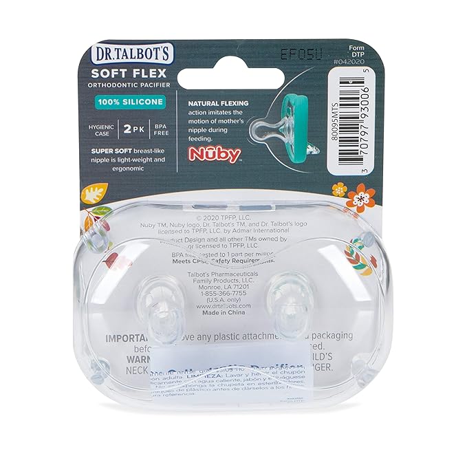 Dr. Talbot's Soft-Flex Orthodontic Pacifiers 0-6 Months, Blue/Gray, 2 Count (Pack of 1)