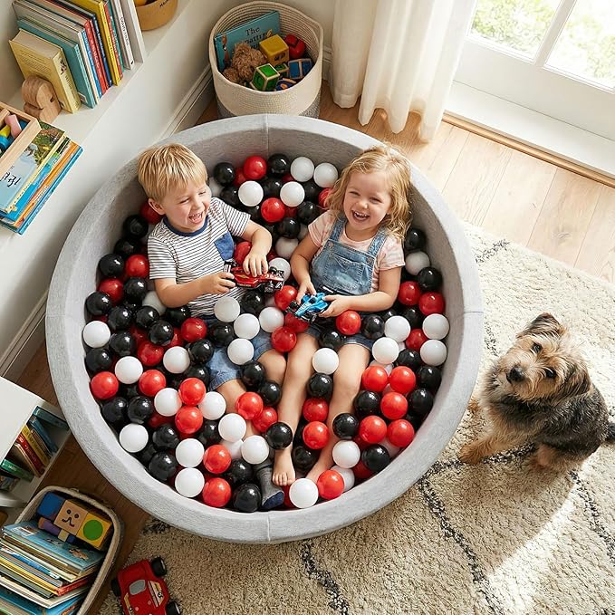 Shappy 180 Pcs Soft Plastic Balls for Toddlers, Crush Proof Ocean Balls Reusable for Photo Booth Props Play Tent Swimming Party Holiday Decoration (White, Black, Red)