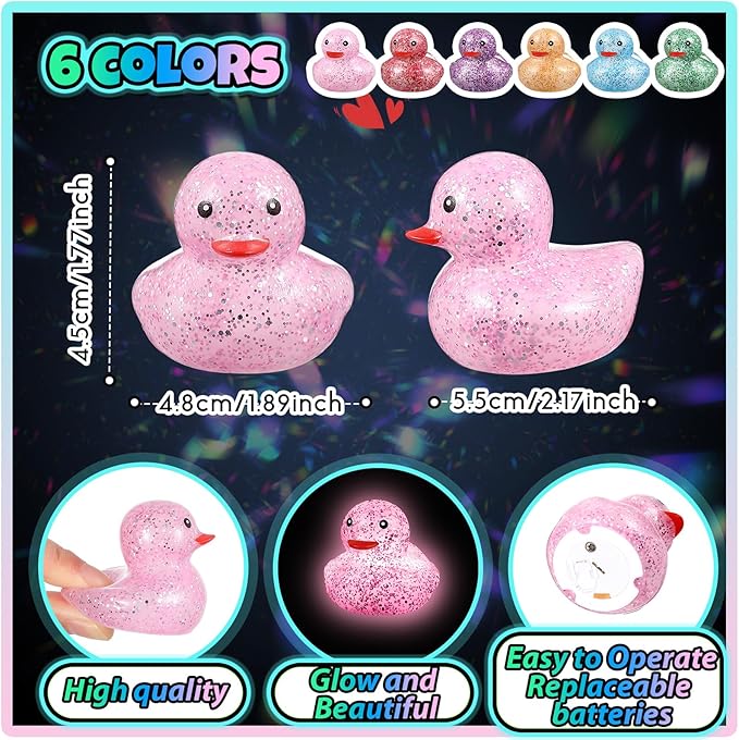 Deekin 48 Pcs LED Light up Rubber Duck 2'' Mix Color Cute Small Ducks for Birthday Decor Creative Gift Prizes (Fresh)