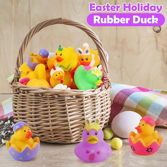 36 Pcs Easter Rubber Ducks, Assortment Rubber Ducks in Bulks for Baby Bath School Classroom Prizes Jeeps Ducking, Easter Basket Stuffers, Easter Party Favors