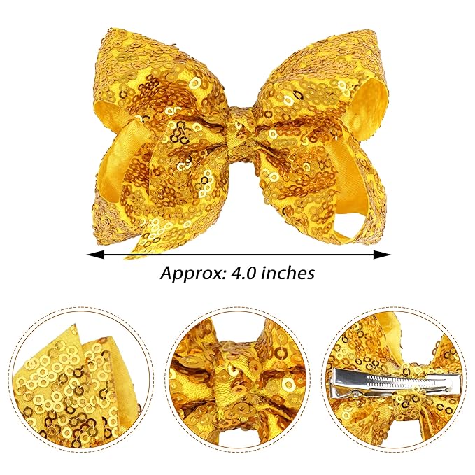DED 30pcs Sparkly Hair Bows Clips 4 inch Glitter Sequin Bow Alligator Clips Baby Hair Accessories for Baby Girls Children Kids(15 Pair)