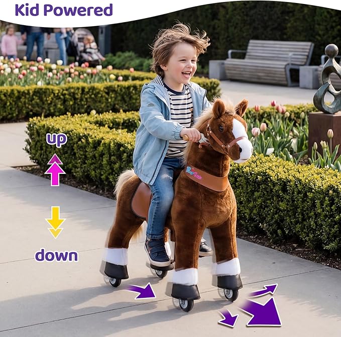 PonyCycle Ride on Horse Pony Ride on Toys for Boys Classic Model U (with Brake/ 30" Height/Size 3 Rocking Horse for Age 3-4) Riding Horse with Wheels Mechanical Walking Animal Plush Gifts Ux324